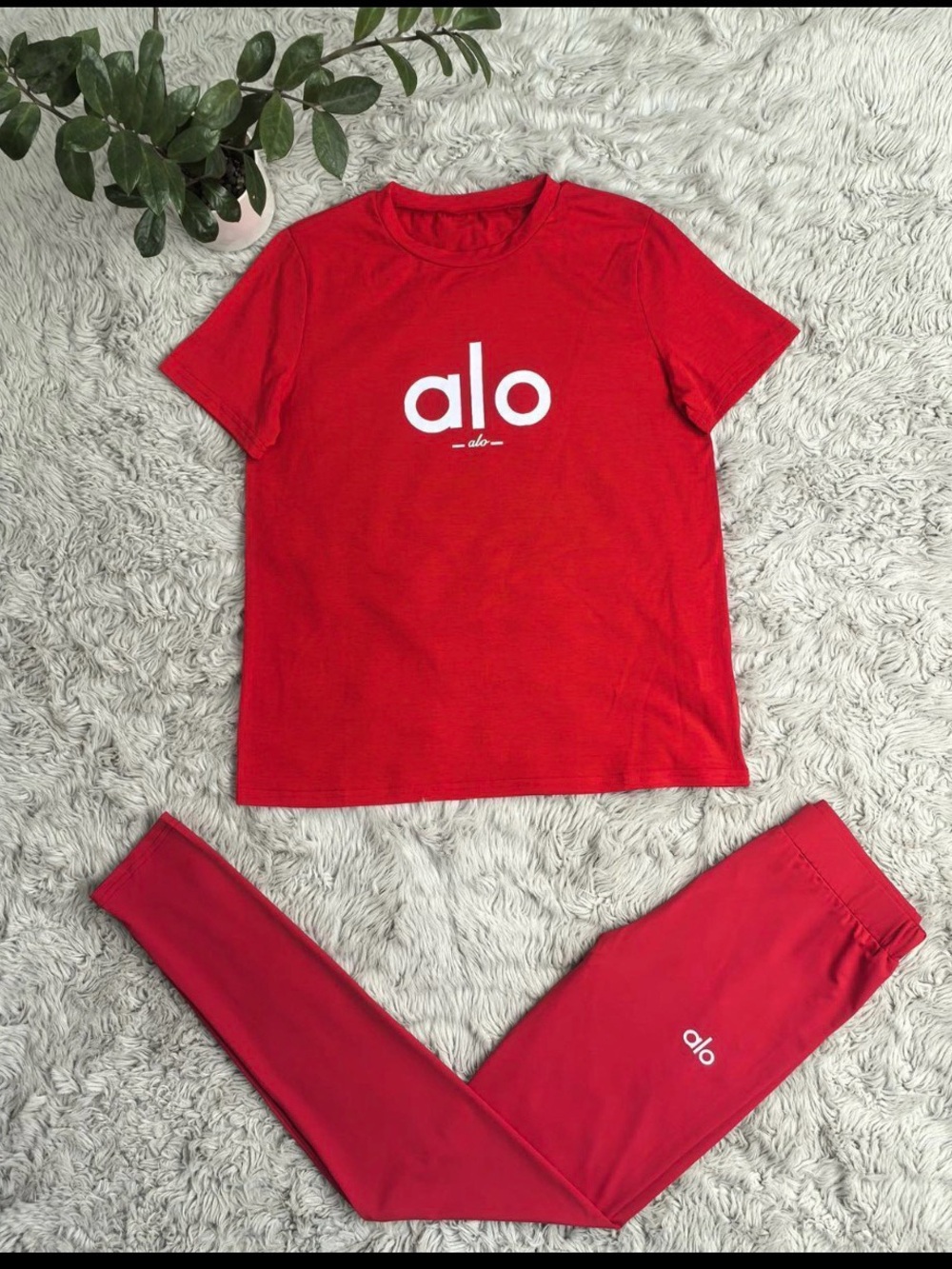ALO Yoga Red Logo Set with White Branding